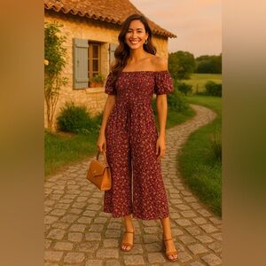 Cottagecore Smocked Romper Ditsy Floral Boho Romantic Feminine Jumpsuit Coquette